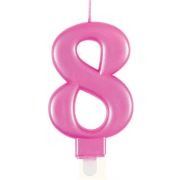 Metallic Pink Number 8 Birthday Candle