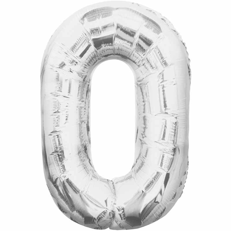 Uninflated 34in Silver Glitz Numeral 0