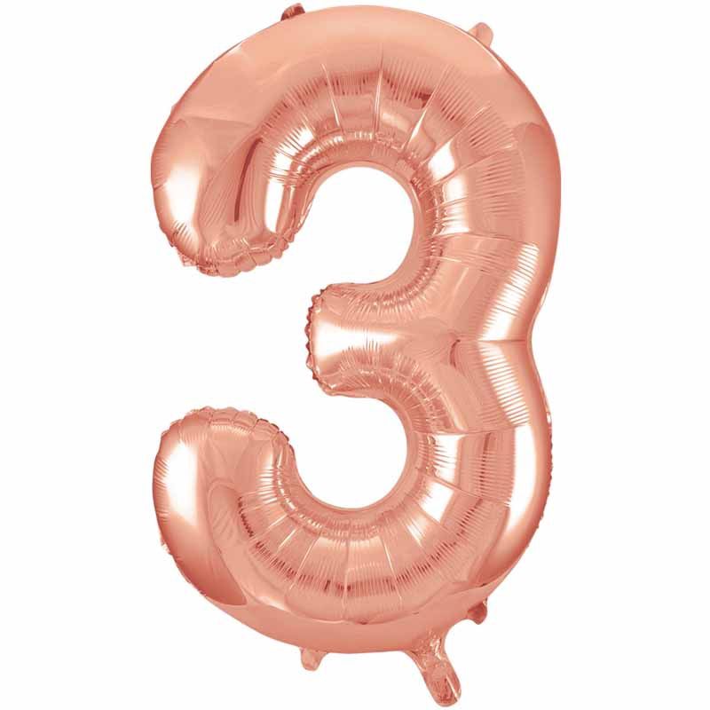 Uninflated 34in Rose Gold Numeral 3