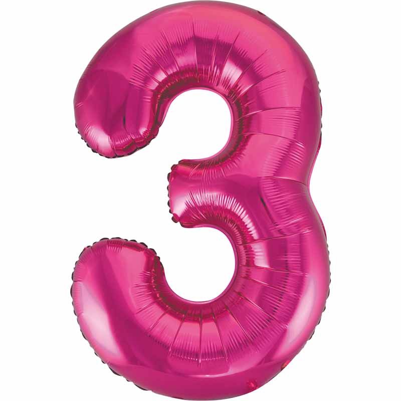 Uninflated 34in Pink Glitz Numeral 3