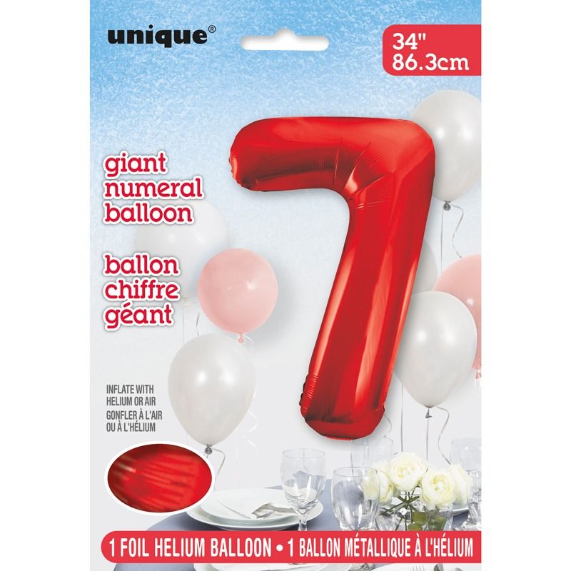 34in RED NO.7 JUMBO FOIL BALLOON