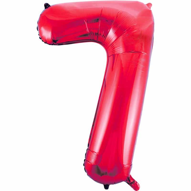 Uninflated 34in RED NO.7 JUMBO FOIL BALLOON