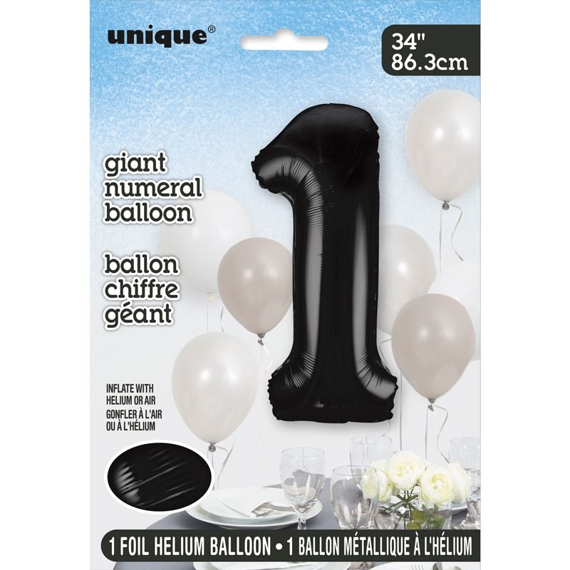 34in BLACK NUMBER 1 JUMBO FOIL BALLOON