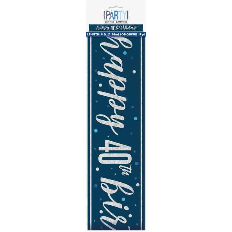 Glitz Happy 40th Birthday Blue Foil Banner - 9ft