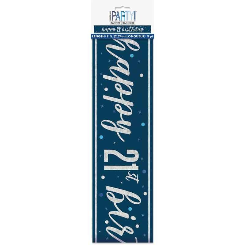 Glitz Happy 21st Birthday Blue Foil Banner - 9ft