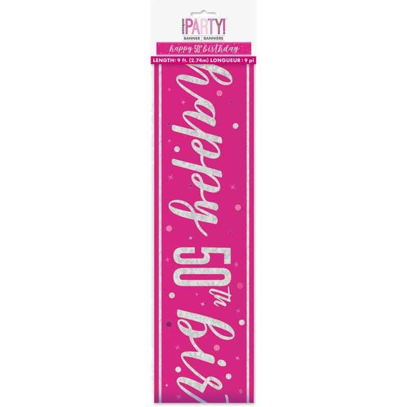 Glitz Happy 50th Birthday Pink Foil Banner - 9ft