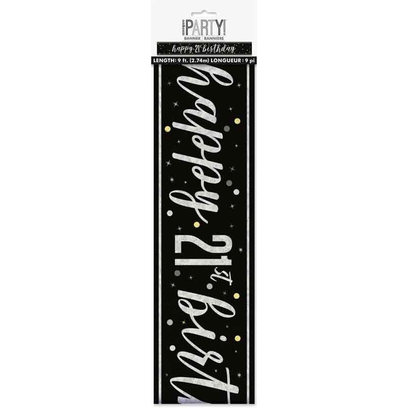 Glitz Happy 21st Birthday Black Foil Banner - 9ft
