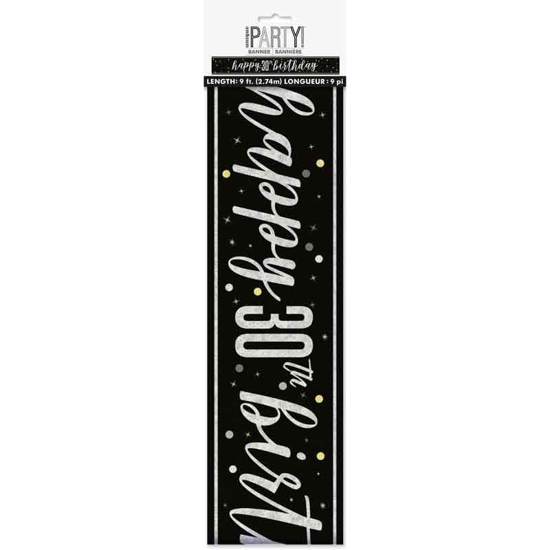 Glitz Happy 30th Birthday Black Foil Banner - 9ft