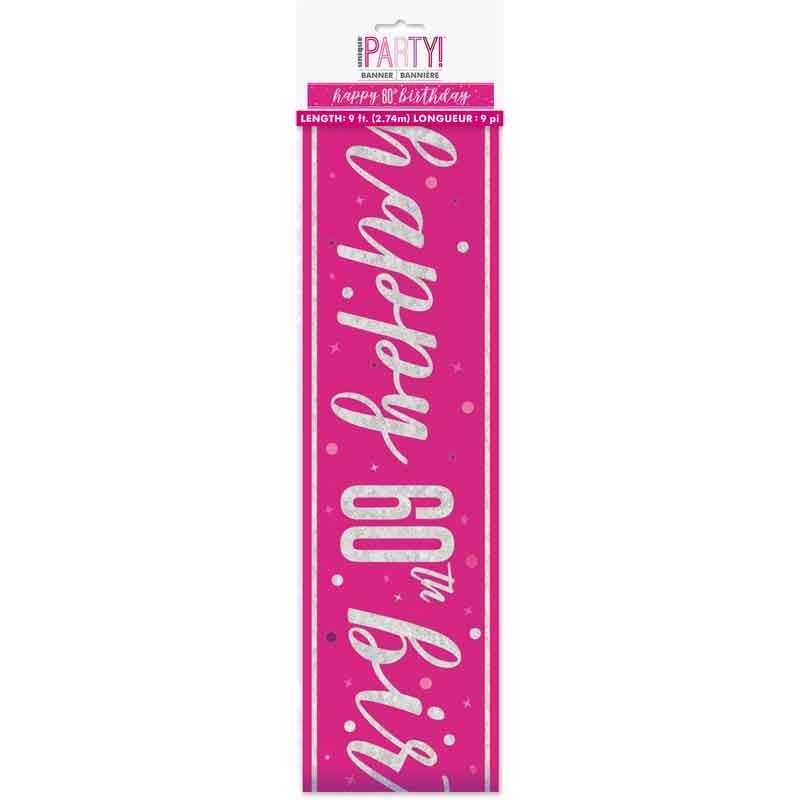 Glitz Happy 60th Birthday Pink Foil Banner - 9ft