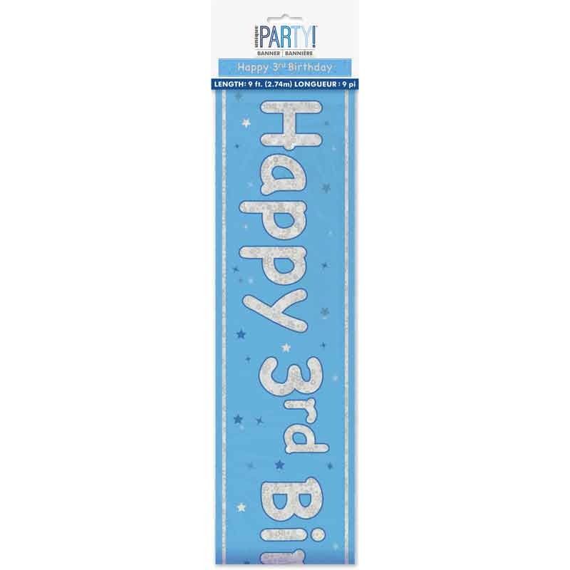 Glitz Happy 3rd Birthday Blue Foil Banner - 9ft