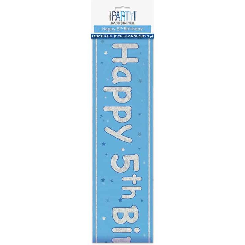 Glitz Happy 5th Birthday Blue Foil Banner - 9ft