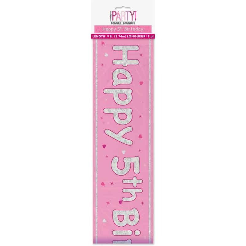 Glitz Happy 5th Birthday Pink Foil Banner - 9ft
