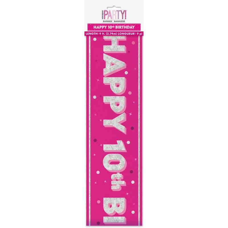 Glitz Happy 10th Birthday Pink Foil Banner - 9ft