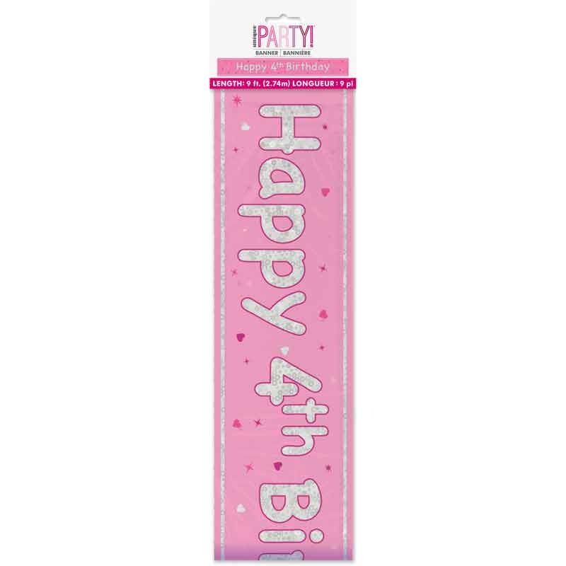 Glitz Happy 4th Birthday Pink Foil Banner - 9ft