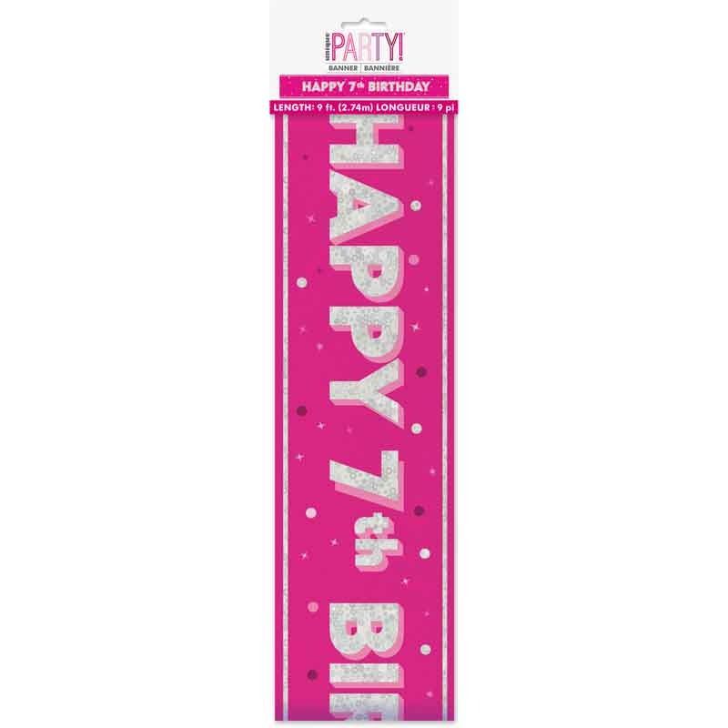Glitz Happy 7th Birthday Pink Foil Banner - 9ft
