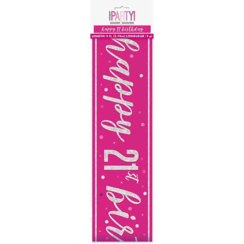 Glitz Happy 21st Birthday Pink Foil Banner - 9ft
