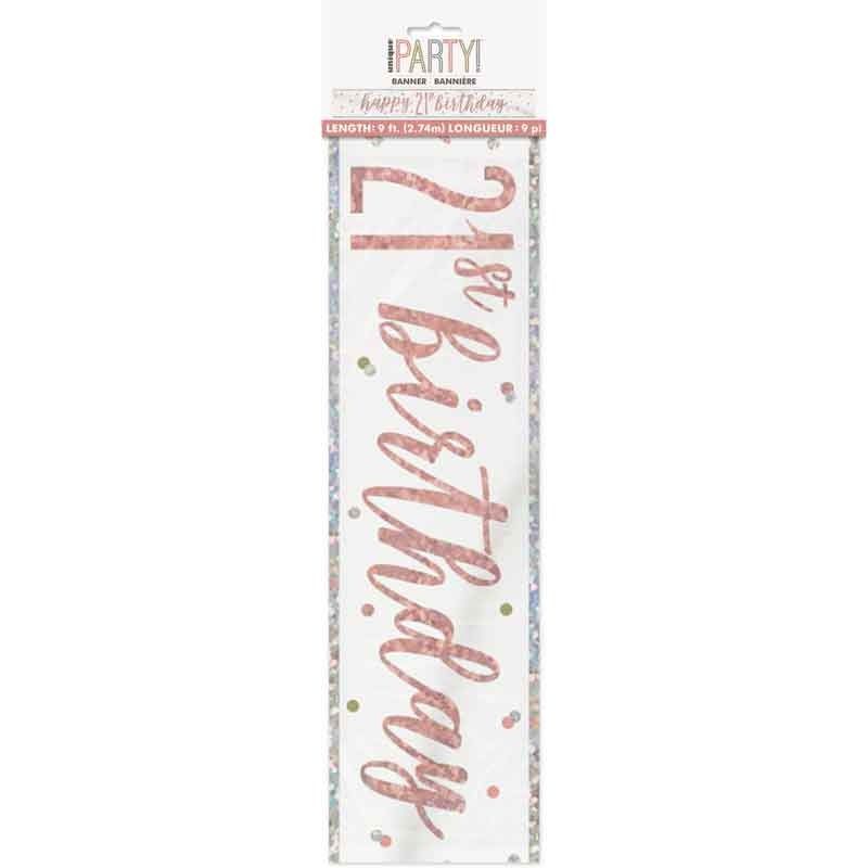 Glitz Happy 21st Birthday Rose Gold Foil Banner - 9ft