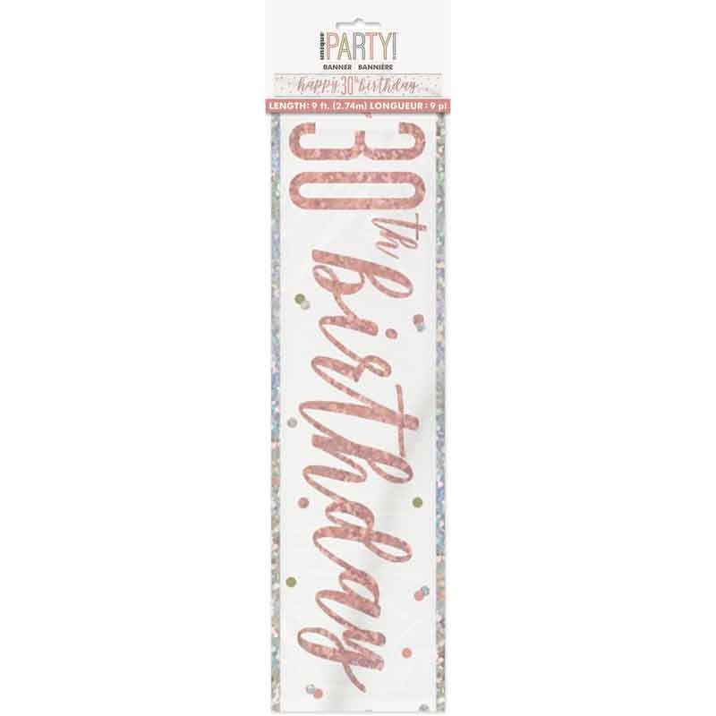 Glitz Happy 30th Birthday Rose Gold Foil Banner - 9ft