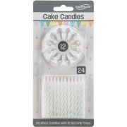 24 White Spiral Cake Candles and 12 Holders