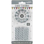 24 Metallic Silver Spiral Cake Candles and 12 Holders