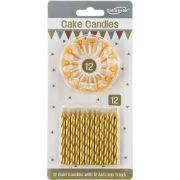 24 Metallic Gold Spiral Cake Candles and 12 Holders