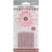 24 Metallic Rose Gold Spiral Cake Candles and 12 Holders