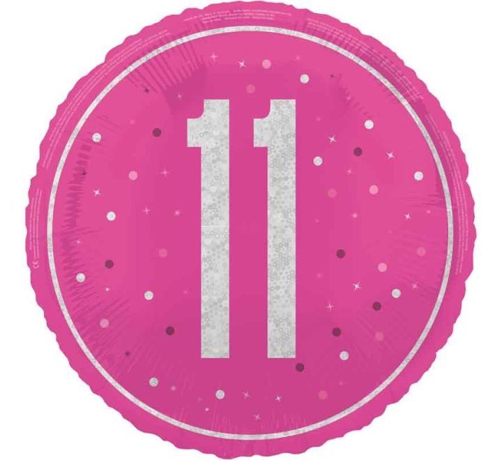 11th Birthday Foil Balloon – Pink &amp; Silver Confetti Design – Uninflated
