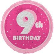 9th Birthday Foil Balloon – Pink &amp; Silver Confetti Design – Uninflated