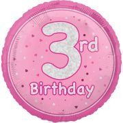 3rd Birthday Foil Balloon – Pink &amp; Silver Confetti Design – Uninflated