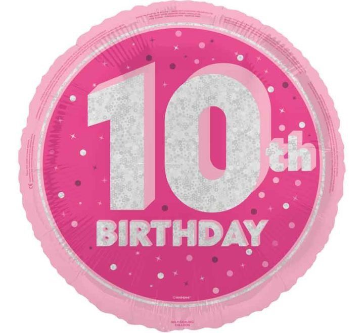 10th Birthday Foil Balloon – Pink &amp; Silver Confetti Design – Uninflated