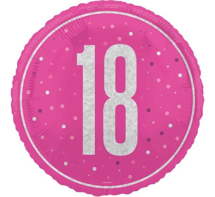 18th Birthday Foil Balloon – Pink &amp; Silver Confetti Design – Uninflated