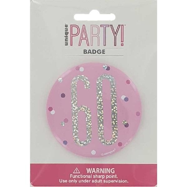 3in GLITZ PINK 60 BADGE