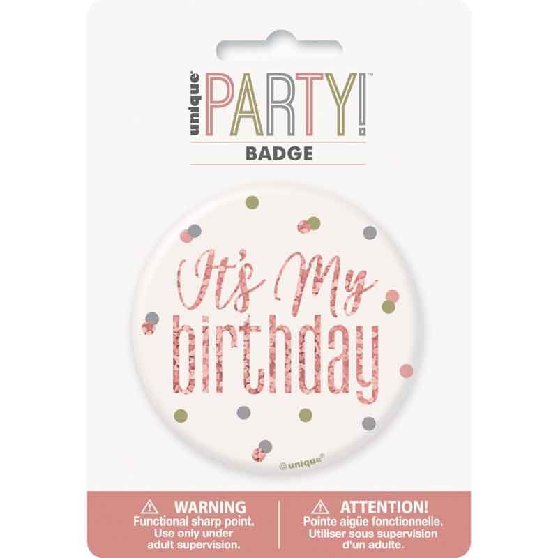 3in GLITZ ROSE GOLD BIRTHDAY BADGE