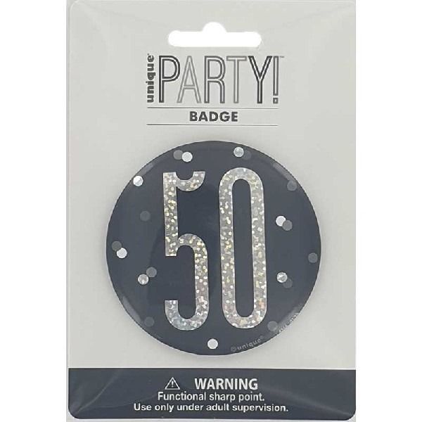 3in BLACK GLITZ 50 BADGE