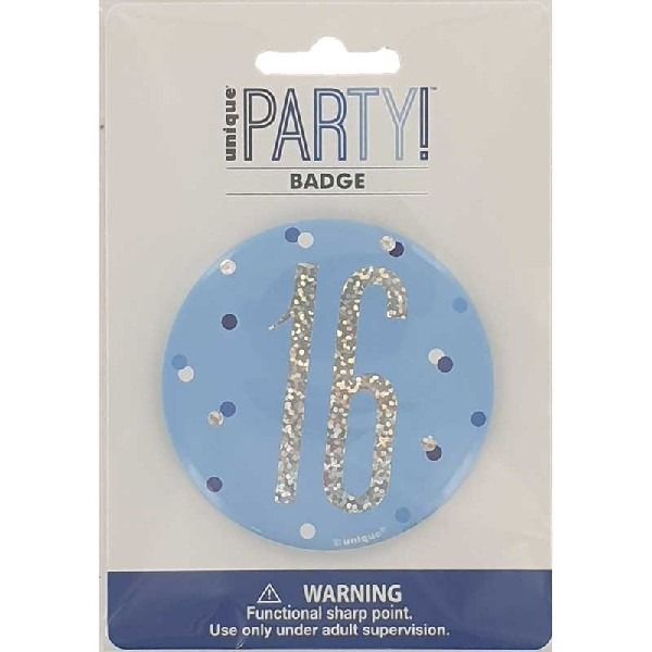 3in GLITZ BLUE 16 BADGE