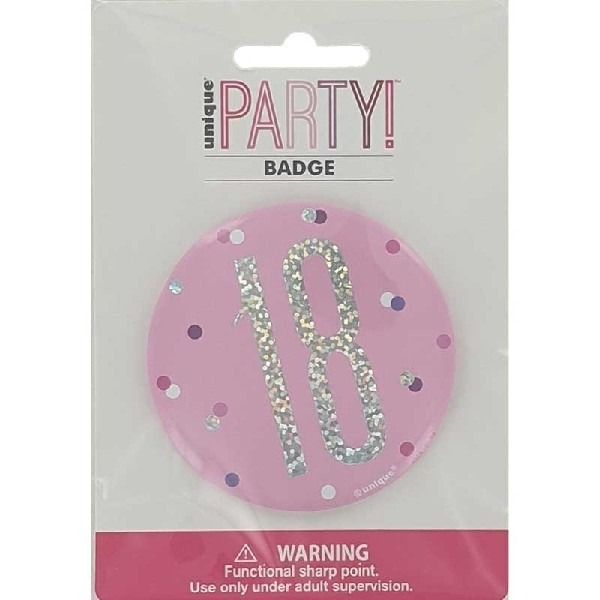 3in GLITZ PINK 18 BADGE