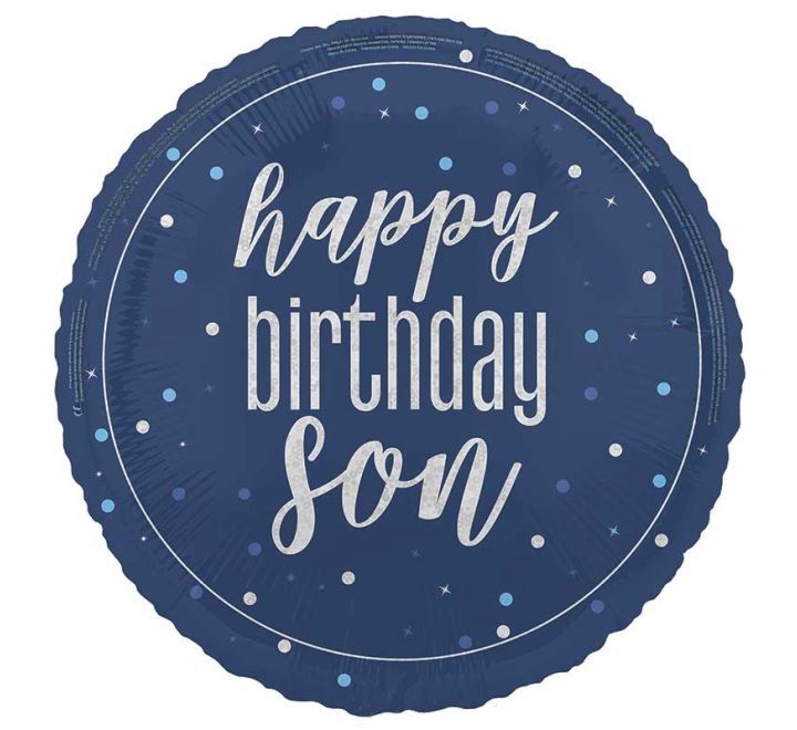 Happy Birthday Son Foil Balloon – Blue &amp; Silver Confetti Design – Uninflated