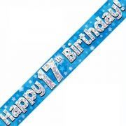 Happy 17th Birthday Blue Foil Banner - 9ft