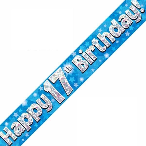 Happy 17th Birthday Blue Foil Banner - 9ft