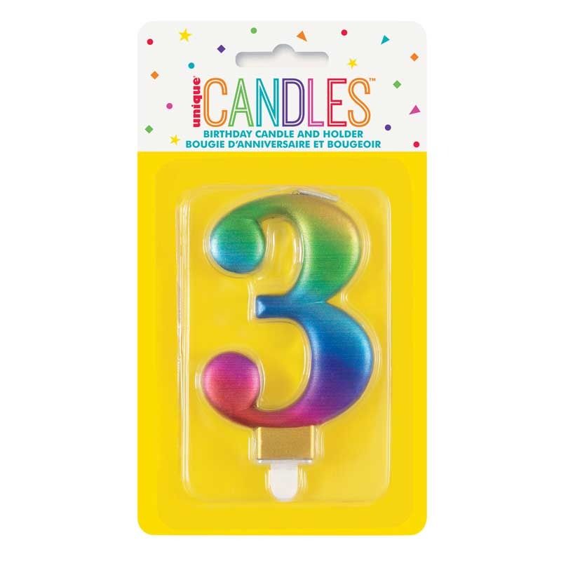 Metallic Rainbow Number 3 Birthday Candle