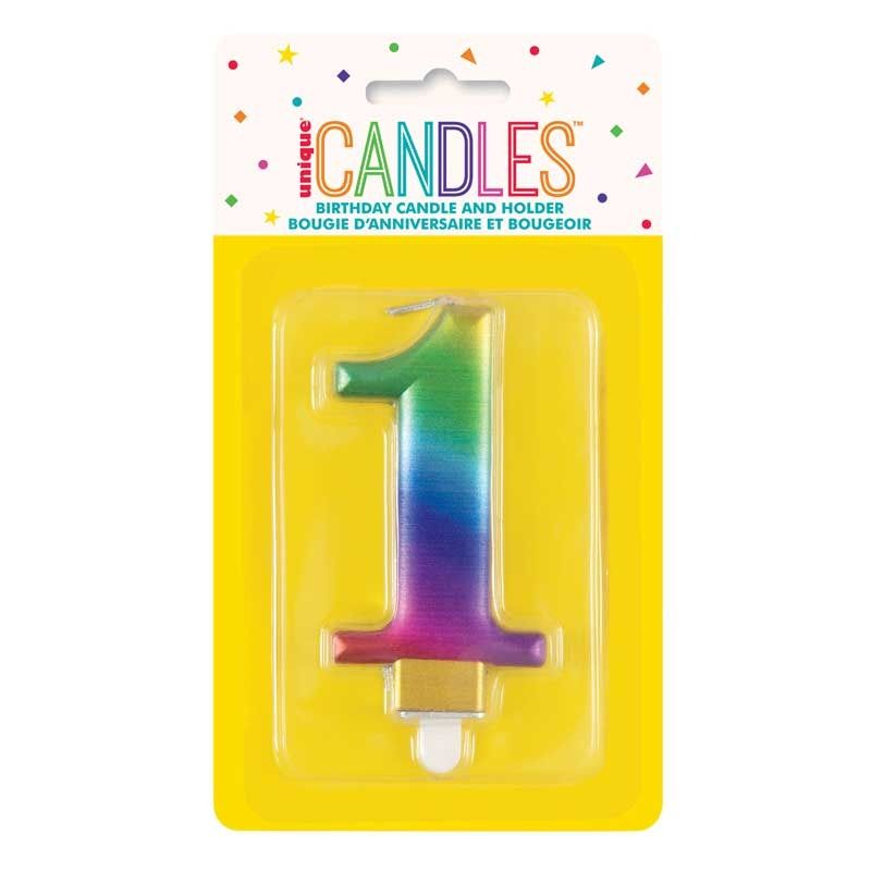 Metallic Rainbow Number 1 Birthday Candle