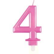 Metallic Pink Number 4 Birthday Candle