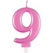 Metallic Pink Number 9 Birthday Candle