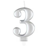 Metallic Silver Number 3 Birthday Candle