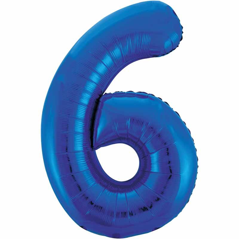 Uninflated 34in Blue Glitz Numeral 6