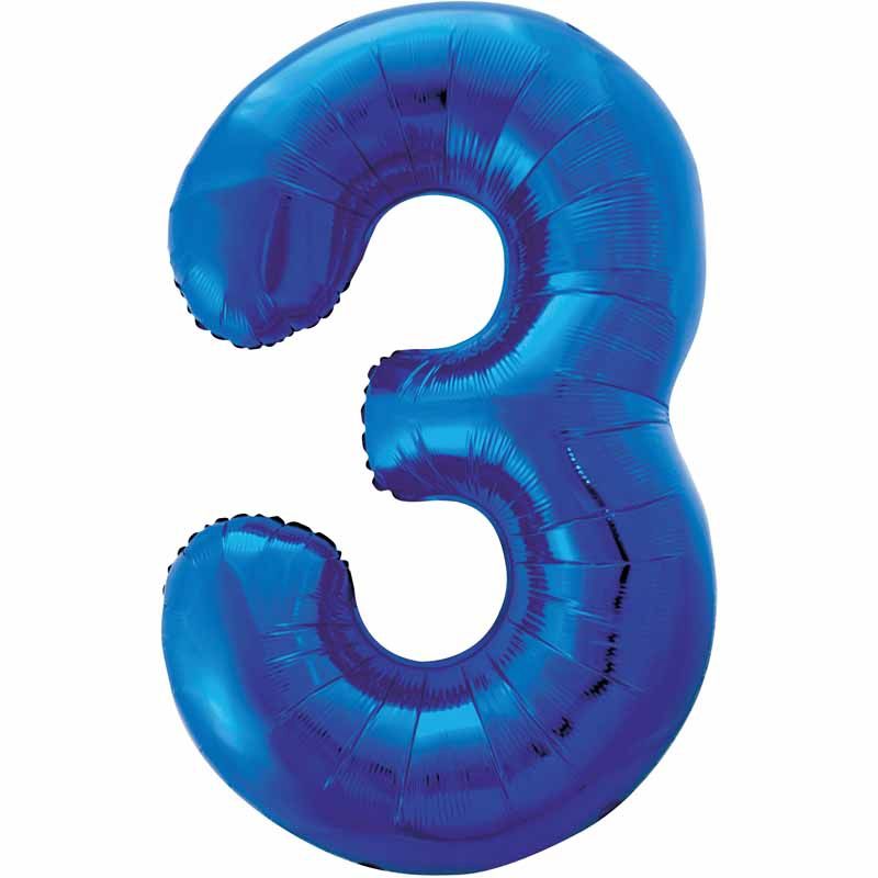 Uninflated 34in Blue Glitz Numeral 3