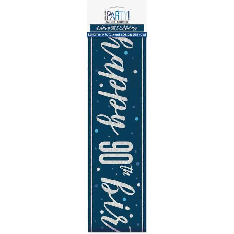 Glitz Happy 90th Birthday Blue Foil Banner - 9ft