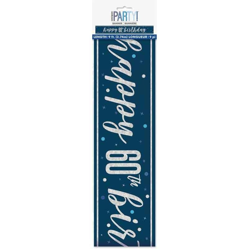 Glitz Happy 60th Birthday Blue Foil Banner - 9ft