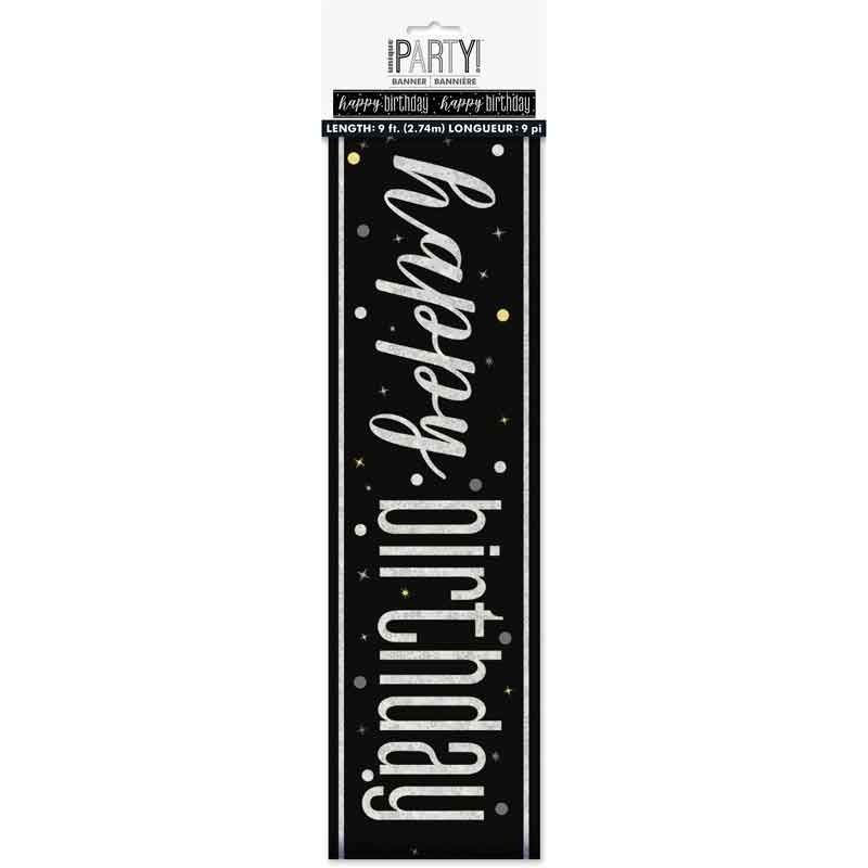 Glitz Happy Birthday Black Foil Banner - 9ft