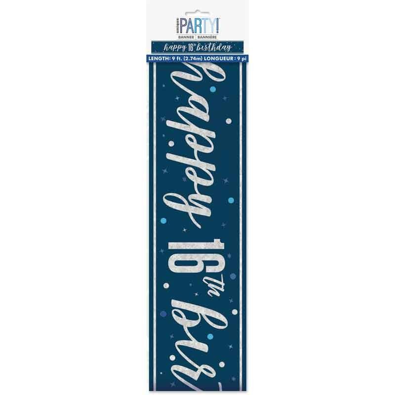 Glitz Happy 16th Birthday Blue Foil Banner - 9ft